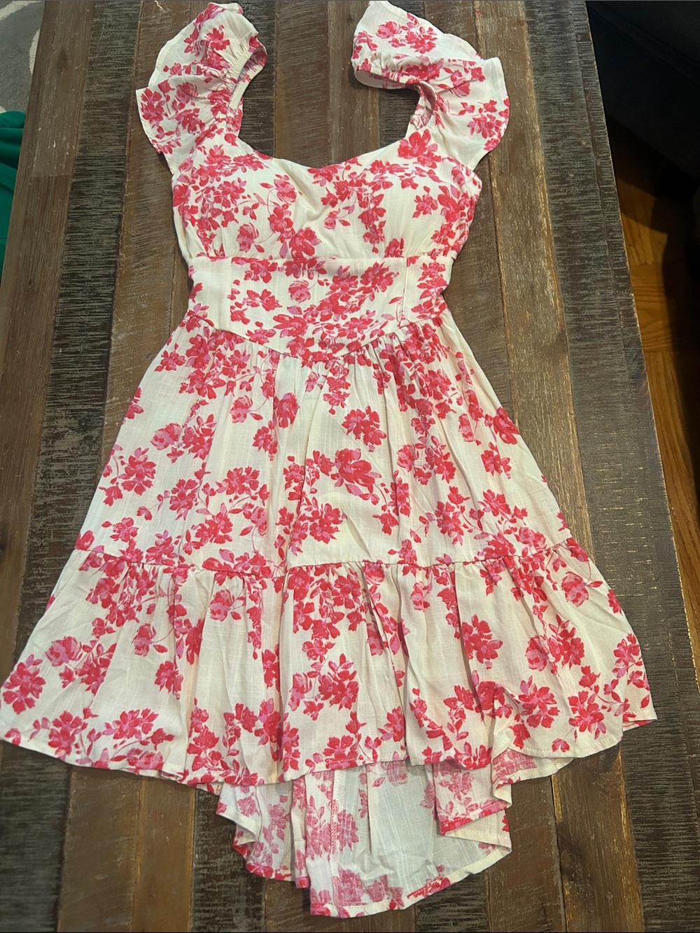 Band of the Free White Dress with Pink Floral Print and Ruffle Sleeves